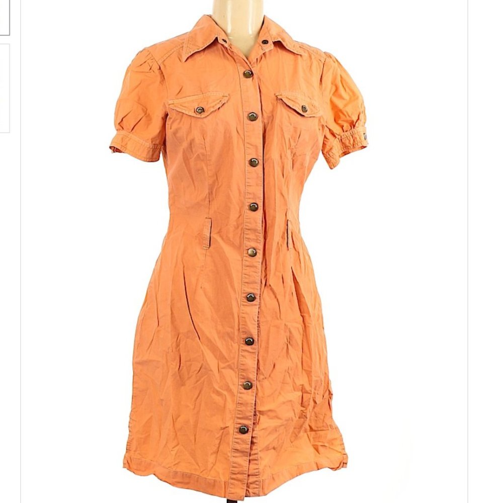 Orange Button Up Dress Cotton (Good Condition)